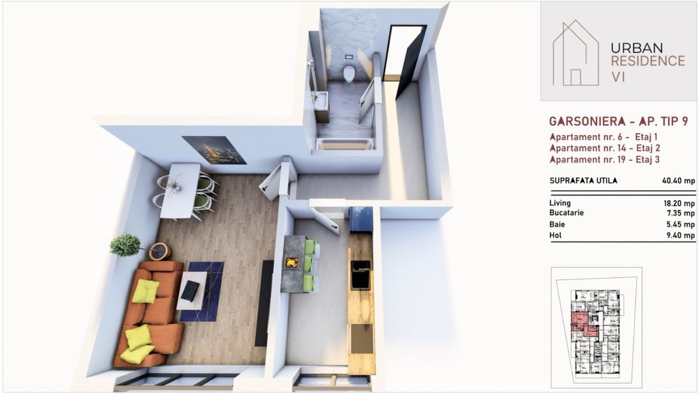 Garsoniera 40mp util in bloc nou cu lift