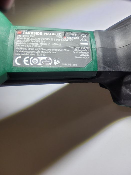 Саблен трион Parkside PSSA 20-LI B2