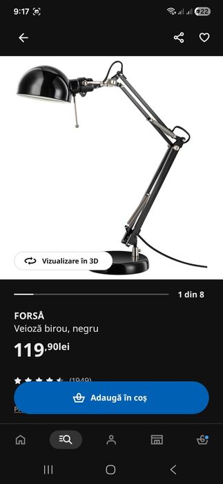 Veioza birou Forsa Ikea, neagra