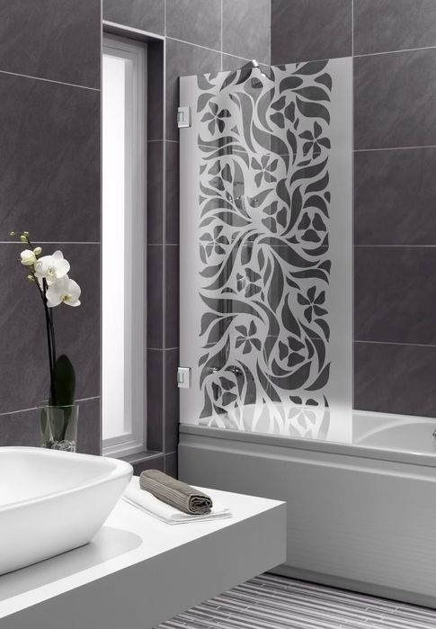 Paravan mobil sticla cada de baie 70 x 150 cm cu ornament