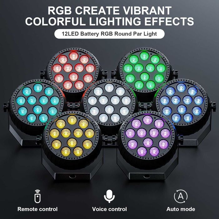 Set 4 Proiectoare Par LED RGB cu Acumulator si Telecomanda