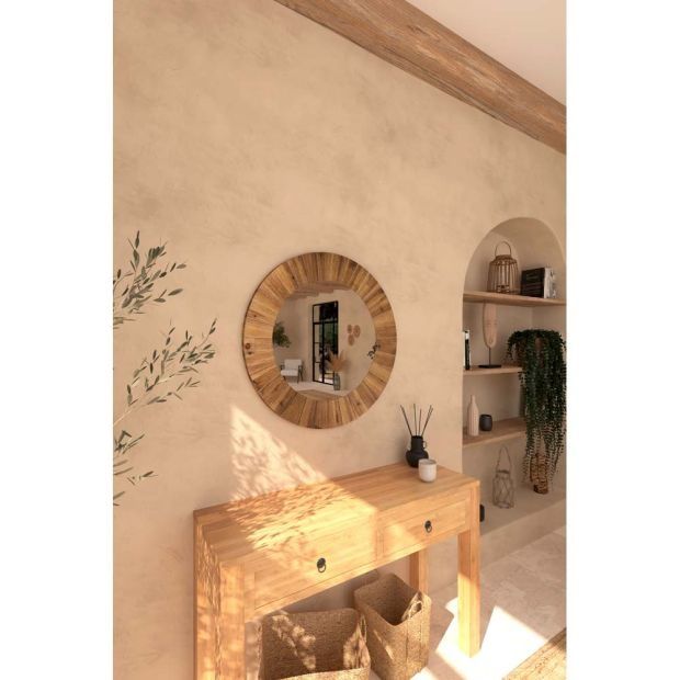 83см! Огромно кръгло огледало с масивна дървена рамка