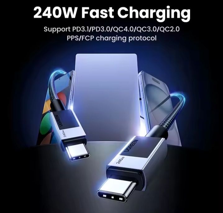 Кабель UGREEN двухсторонний Type-C USB4/USB3 Gen4/Gen3/Gen2/240W/PD 3.