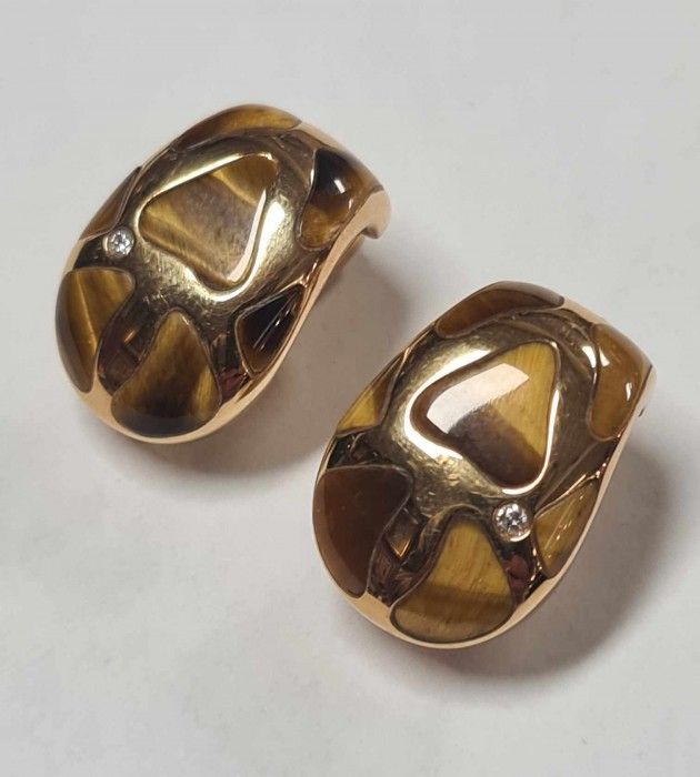 Set 3 piese Roberto Coin din aur galben 18k, cu diamante si rubine