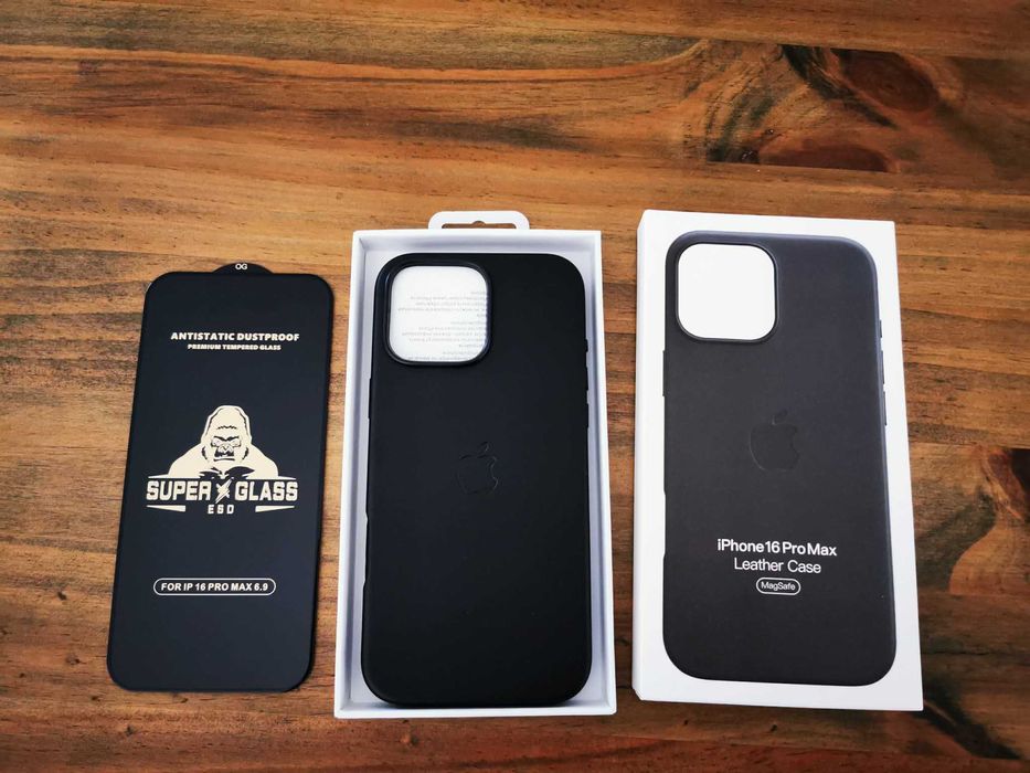 Husa piele cip si Magsafe + folie sticla ecran Iphone 16 17 PRo Max