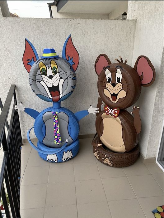Decoratiuni curte tom si jerry din cauciucuri decoratiuni tom si jerry pentru  curte terasa restaurant loc de joaca copii