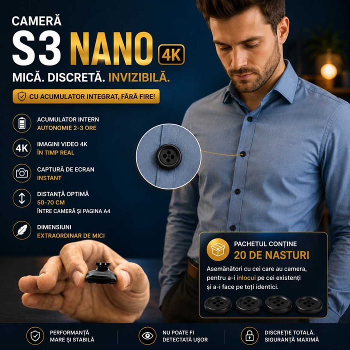 Sisteme de copiat - Casti de copiat - Camera Video in Nasture iCheat S3 Nano cu Acumulator Intern