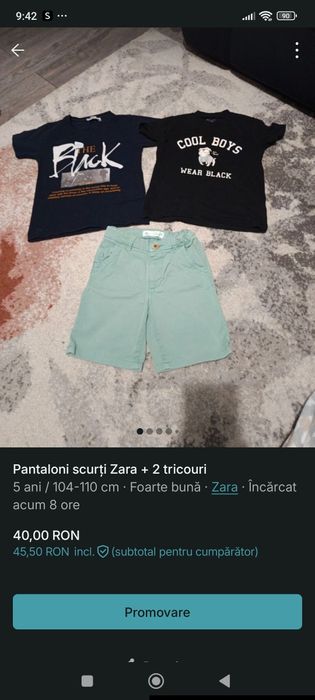 Pantaloni scurți Zara + 2 tricouri 5 ani