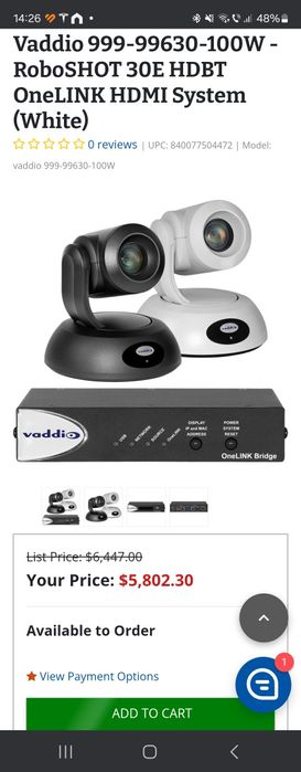 Camera video conferinta Vaddio Roboshot 30E SDI camera WHT