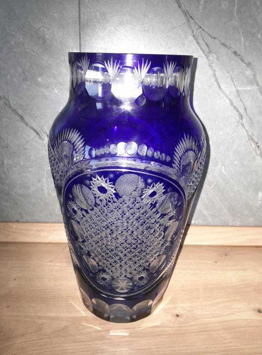 Lot 3 vaza fructiera cristal albastru Bohemia Sticla Turda