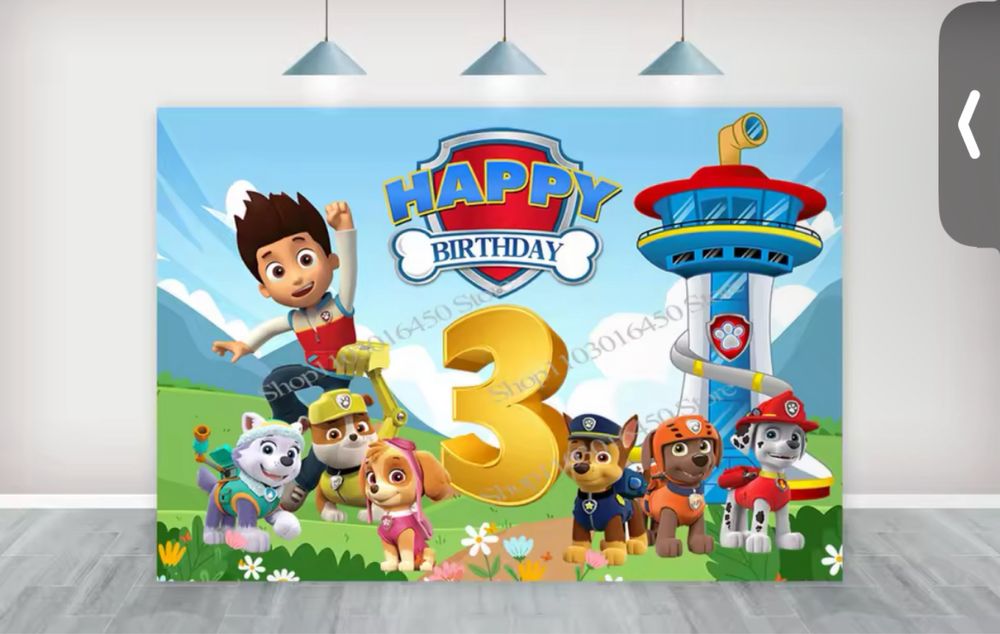 Fundal nou Patrula Catelusilor 300 x 200 cm cu cifra 3