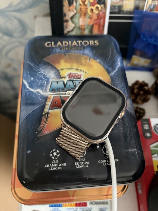 Garantie 2027+Ceas Apple Watch 11 GPS + Cellular, Carcasa Gold Titanium 42mm, Gold Milanese Loop