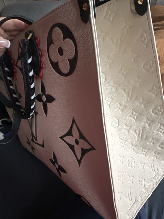 Голяма Кожена Дамска чанта Louis Vuitton Бяла-Черна