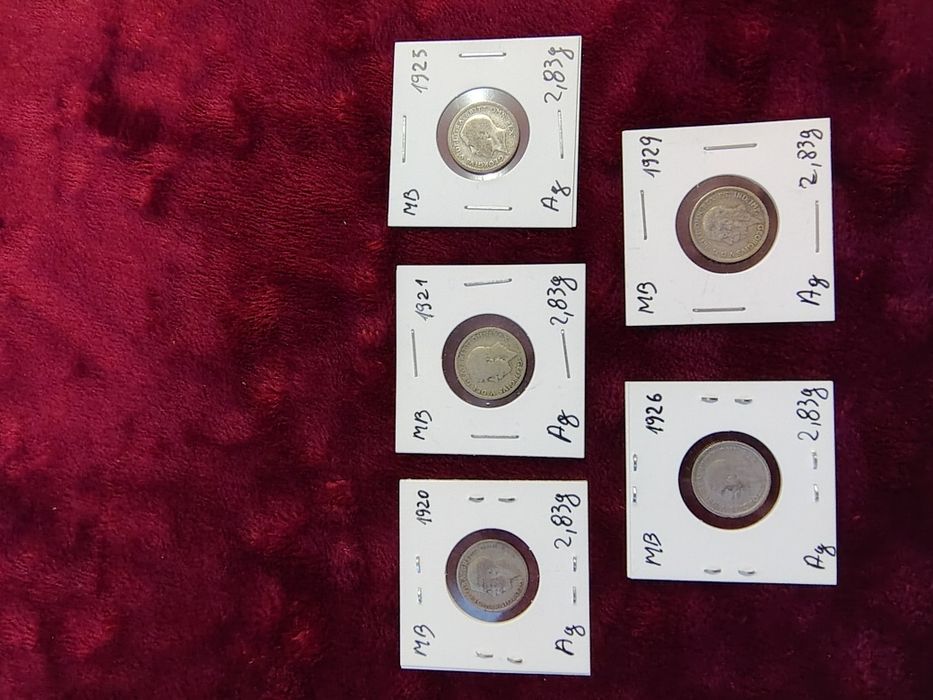 Lot 5 monede Argint Marea Britanie /6 Pence--1920--26