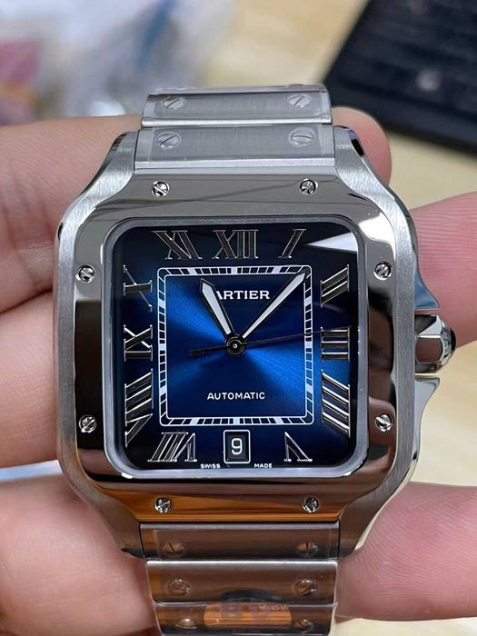 Cartier Santos 100 сребристо/синьо