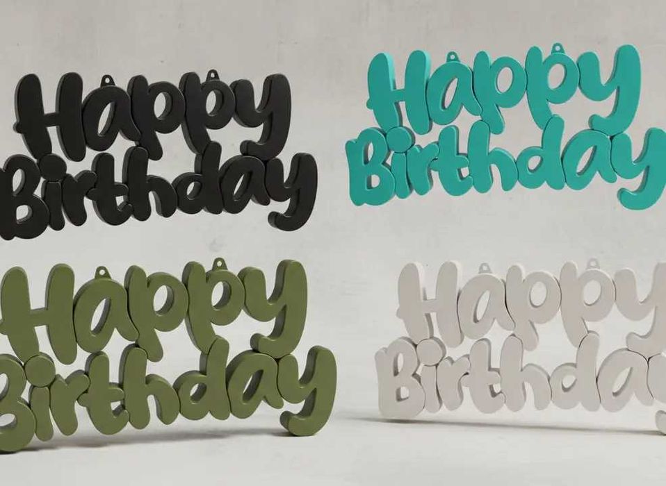 Decorațiune Premium „Happy Birthday” – Textură Carbon / Mat