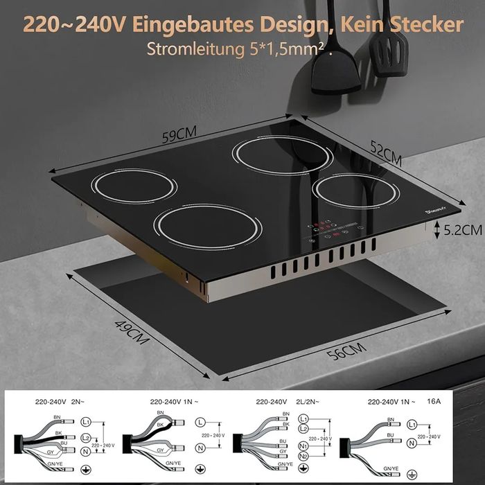 Стъклокерамичен плот за вграждане 4 зони 60см 6000W, Disaenvir
