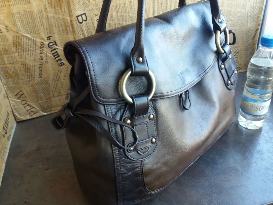 дамска чанта L.Credi,кожена торба-кафява естествена кожа