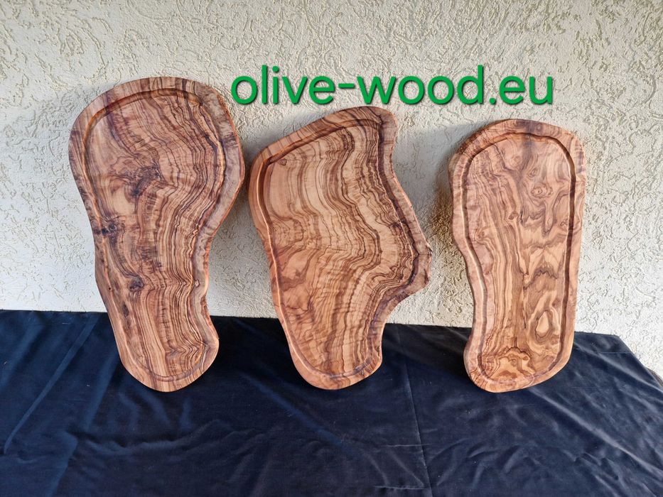 Дървени купи, чинии, чаши, дъски и плата за мезета от маслиново дърво