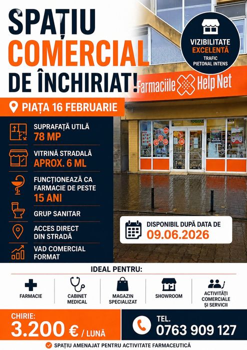 Spațiu comercial stradal 78 mp – Piața 16 Februarie – vad format