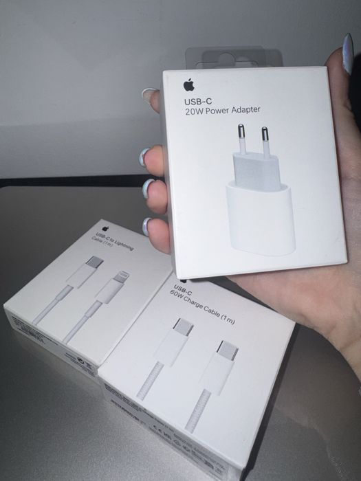 ПРОМО ОФЕРТА:  Кабел за зареждане USB C/Lightning + USB C Адаптер за iPhone X/11/12/13/14/15/16/17 Mini, Plus, Air, Pro и Pro Max