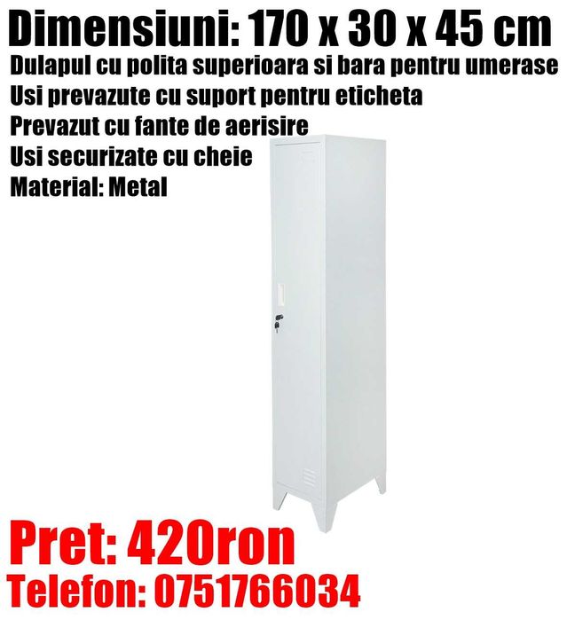 Dulap Vestiar Cabinet Depozitare Organizator Metalic Usa 170x30x45cm