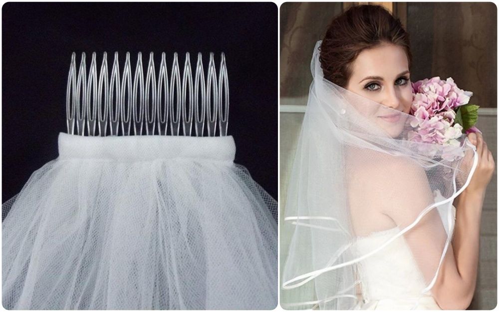 VOAL MIREASA alb cu piaptan 2026 scurt / mediu CALITATE