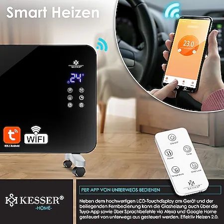 Încălzitor electric 2000W wifi sticla