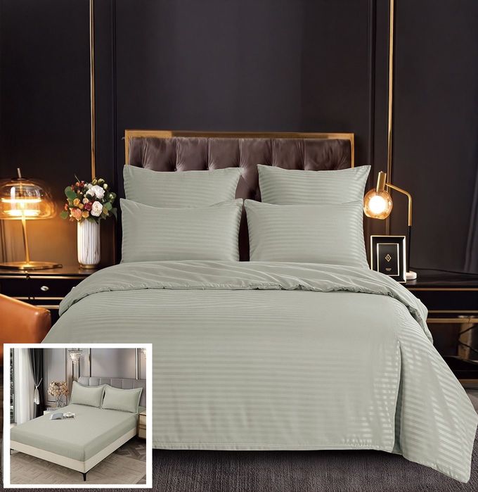 Lenjerie Damasc Croatia Dc001, Damasc, 6 Piese, Cu Elastic, Bej, Verde