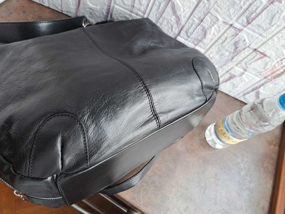 дамска чанта,черна кожена торба-естествена кожа