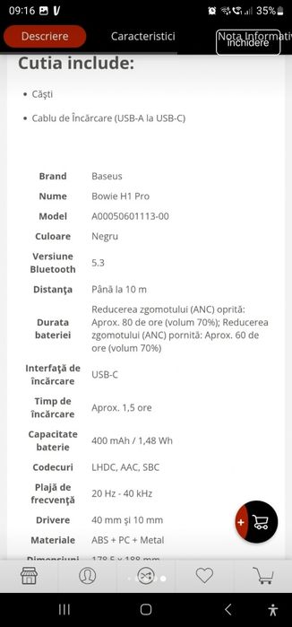 Casti Baseus  Bownie H1