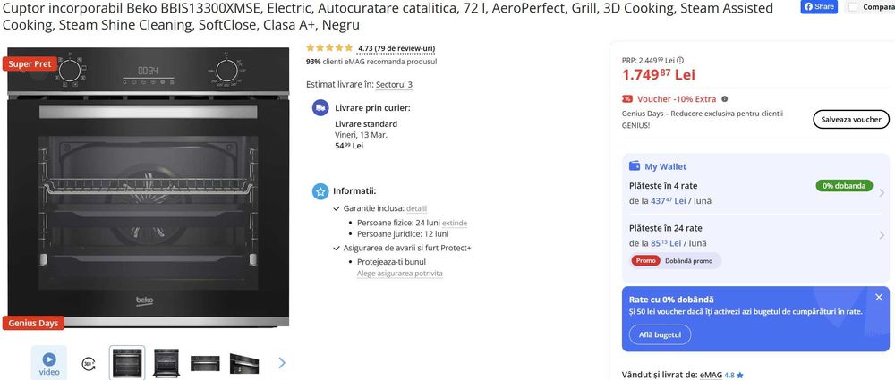 Plita si Cuptor Beko incorporabile sigilate cumparate eMag