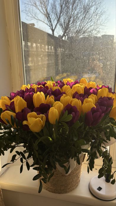 тюльпаны в корзине