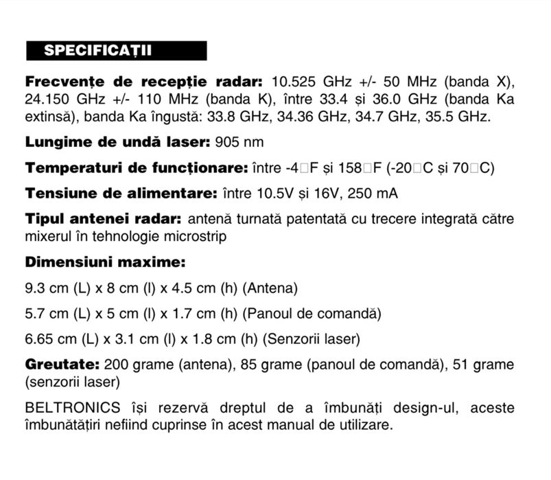 Detector radar 360 grade Beltronics LR 975