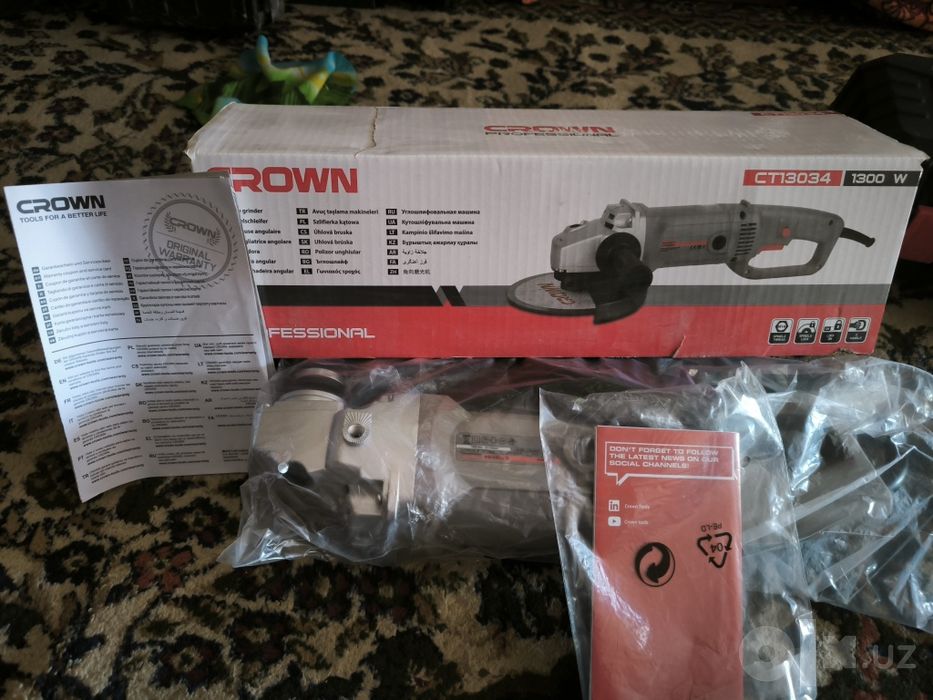 CROWN CT13034 Professional 180 mm Bolgarka – 1300W (Yangi) ORGINAL