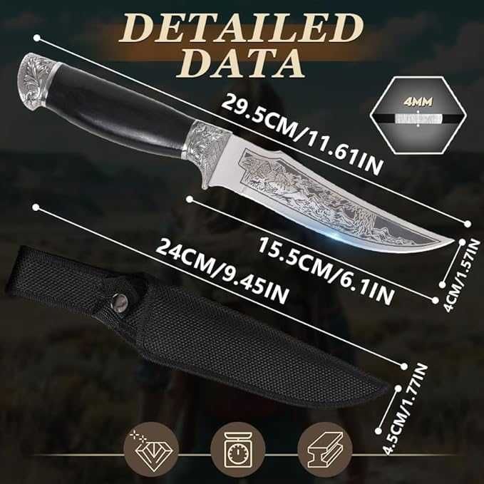 Ловен/туристически нож 29.5 см с метален гард и кания Орел HTW40