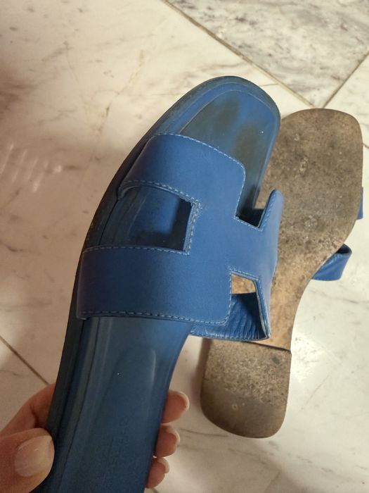 Papuci HERMES Oran originali 36,5 - piele albastru