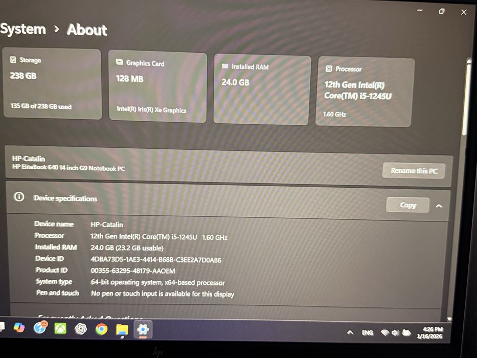 Laptop Premium HP EliteBook 640 G9 - Intel i5 Gen 12 24 GB RAM