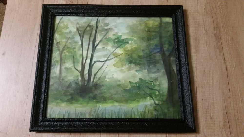 Горски пейзаж, рисуван с акварел. Размера е: 44 на 39 см. с рамката.