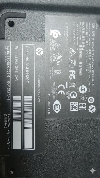 Мини пк HP EliteDesk 705 G4 (процессор AMD Ryzen 5 PRO 2400GE)