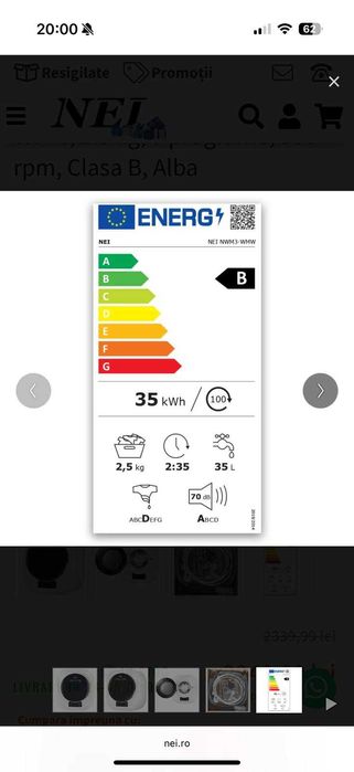 Mașină de spălat rufe NEI, 2.5 kg