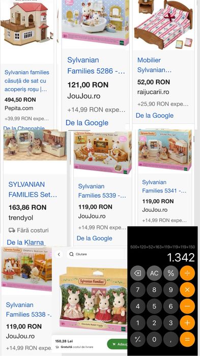 Sylvanian families/Callico critters casuta cu acoperis rosu mobilata cu familie de iepurasi ca si noua