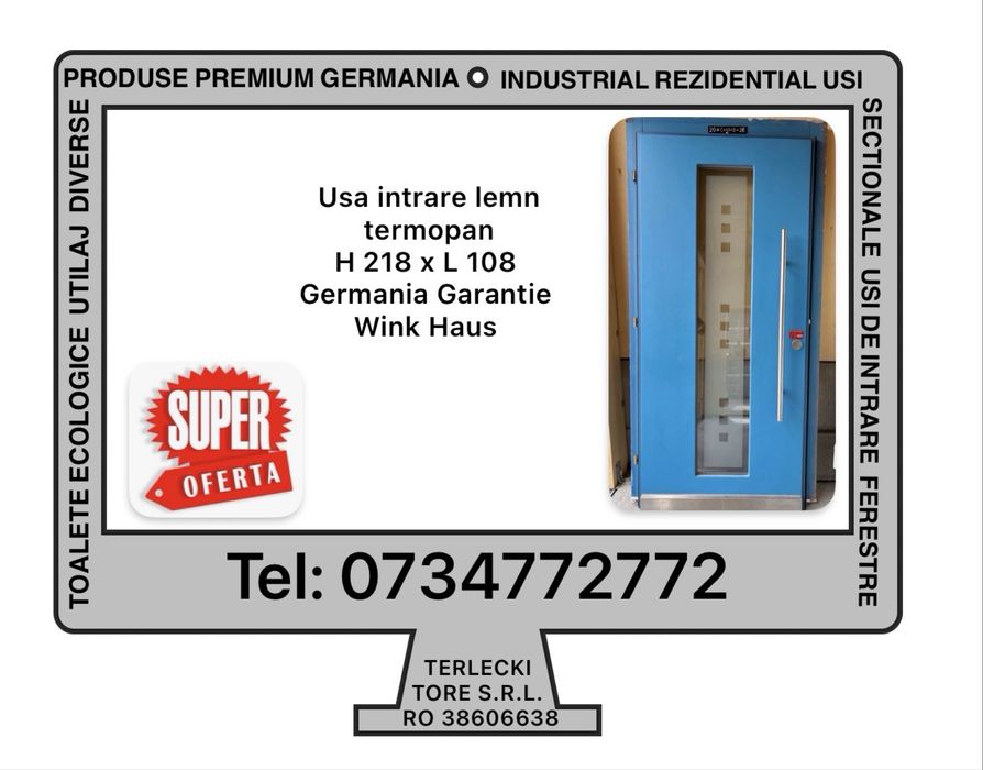 Usa intrare casa lemn geam termopan Germania design H 218 x L 108 Garantie