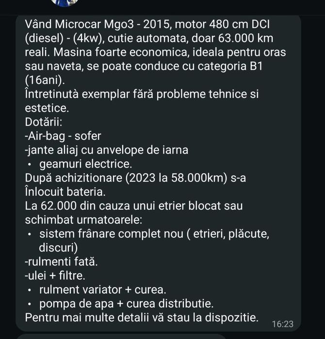 Vand microcar an 2015