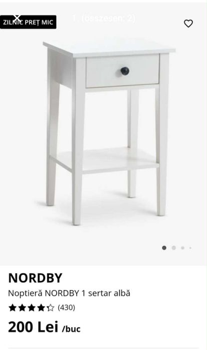 Set noptiere Nordby cu un sertar