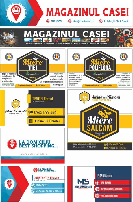 Carti de vizita / Flyere / Bannere / Stikere / Logo-uri / Etichete