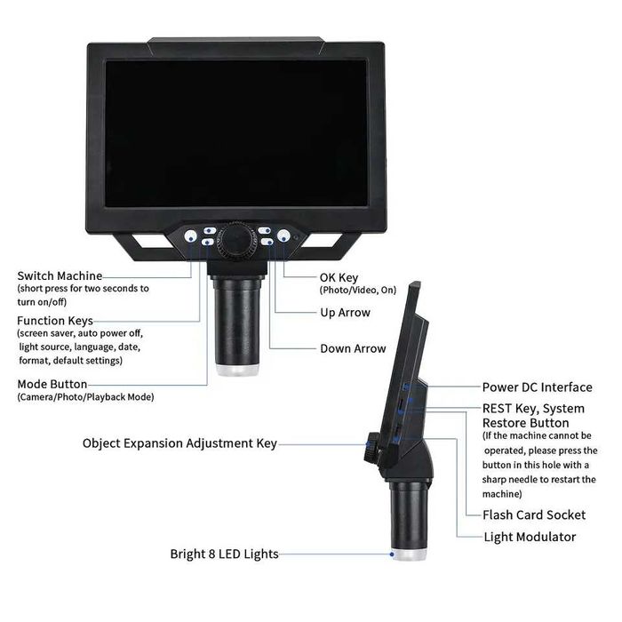 Microscop industrial cu ecran mare de 9inch și led