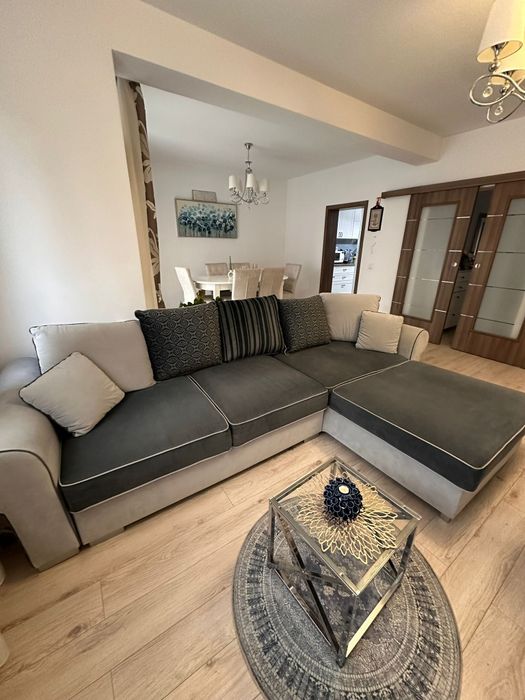 Canapea Möbelhaus extensibila cu invelis de catifea, antracit, 3Lx2l m