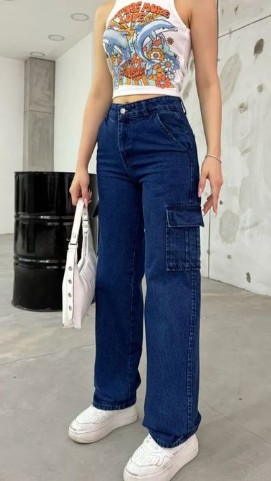 Pantaloni blugi Cargo jacheta blug