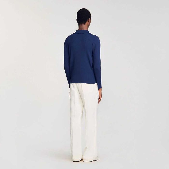 Sandro, Bluză polo tricotată cu nervuri New Phoebe, Albastru, M